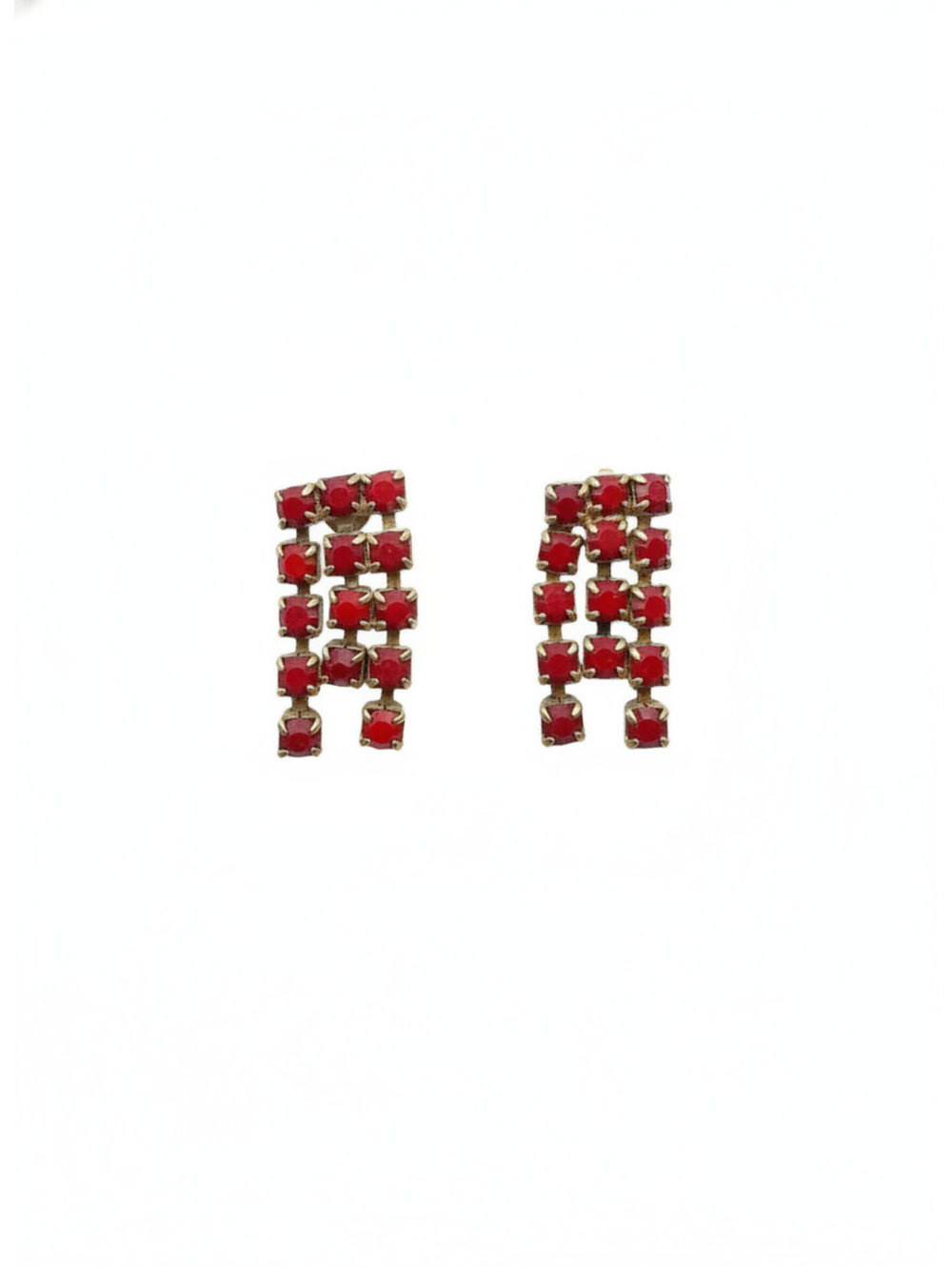 Red rhinestone dangle earrings